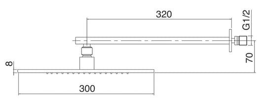 Rubinetterie Treemme SHOWERS & THERMOSTATICS Soffione Doccia A Parete Quadro In Metallo 300x300 mm Anticalcare Con Braccio Doccia 320 mm Materiale Ottone Finitura Cromata