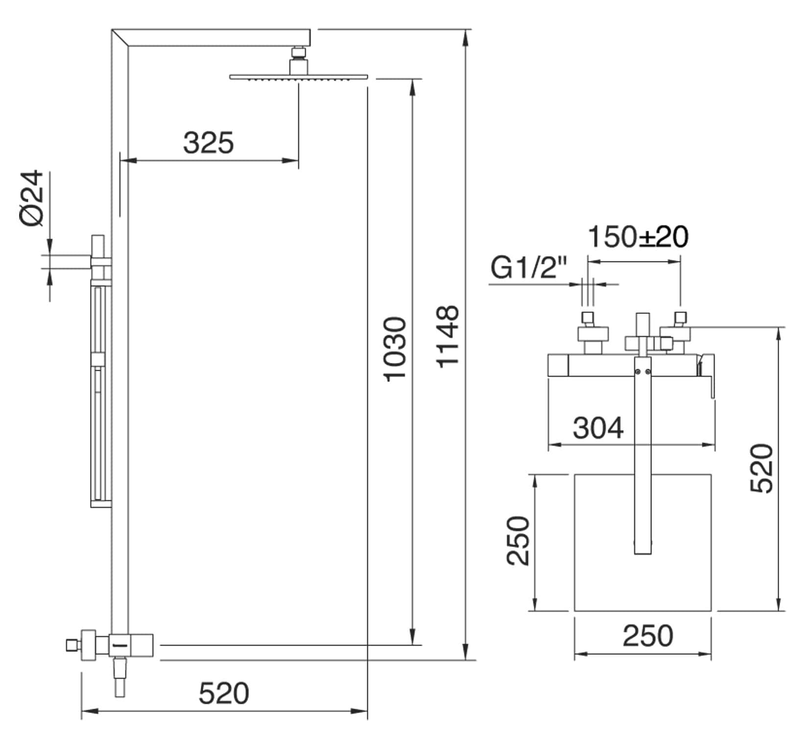 Rubinetterie Treemme SHOWERS & THERMOSTATICS Gruppo Colonna Doccia Attrezzata Multifunzione Miscelatore Meccanico Finitura Cromata Con Doccetta E Soffione Anticalcare In Metallo Quadrato 250x250 mm Asta Saliscendi