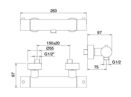 Rubinetterie Treemme X-CHANGE_mono Miscelatore Termostatico Esterno Doccia Materiale Ottone Finitura Cromata