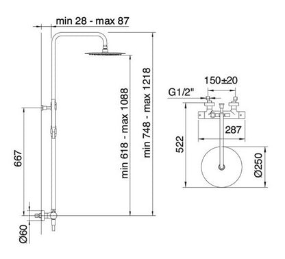 Rubinetterie Treemme X-CHANGE_mono Gruppo Colonna Doccia Attrezzata Multifunzione Miscelatore Termostatico Materiale Ottone Finitura Cromata Con Doccetta E Soffione Anticalcare In Metallo Diametro Ø 250 mm