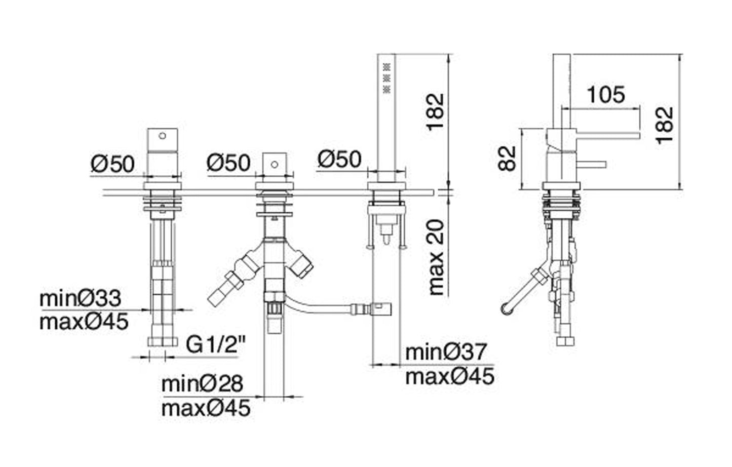 Rubinetterie Treemme X-CHANGE_mono Miscelatore Batteria Bordo Vasca Tre Fori Con Doccetta In Metallo Estraibile Senza Bocca Materiale Ottone Finitura Cromata