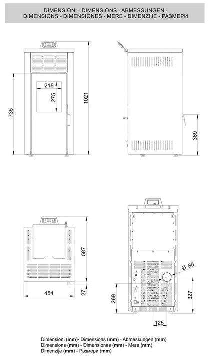 Royal Palazzetti Jada 8 Rivestimento Acciaio Colore Beige Potenza 8 Kw Stufa Pellet Aria Calda Ventilata Uscita Fumi Posteriore Canalizza Aria Comburente Esterno Display Comandi Sfioramento Programmatore Digitale Braciere Ghisa Cassetto Cenere Estraibile