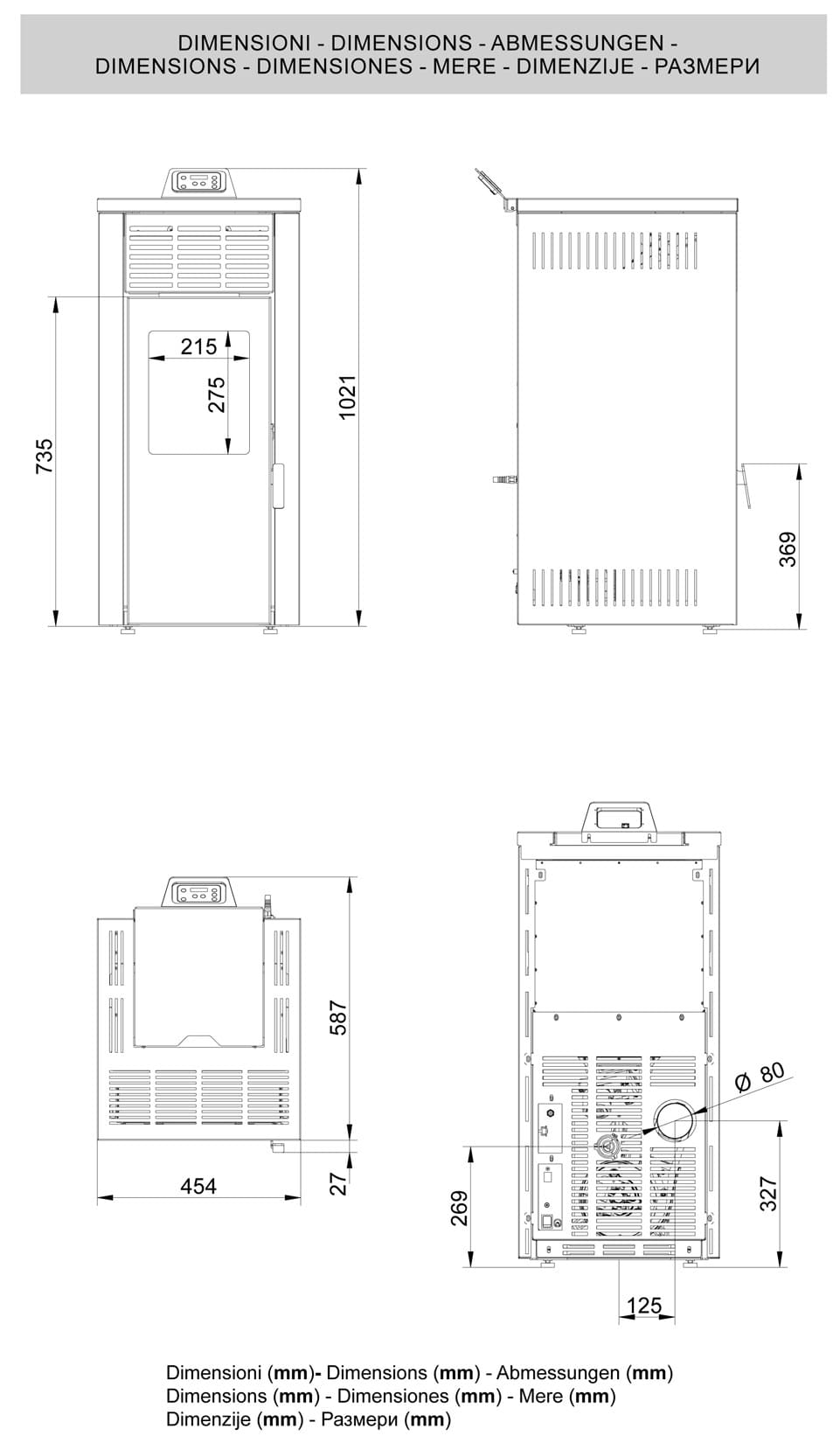 Royal Palazzetti Jada 8 Rivestimento Acciaio Colore Rosso Potenza 8 Kw Stufa Pellet Aria Calda Ventilata Uscita Fumi Posteriore Canalizza Aria Comburente Esterno Display Comandi Sfioramento Programmatore Digitale Braciere Ghisa Cassetto Cenere Estraibile