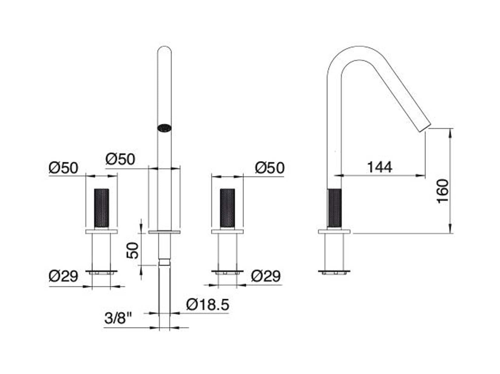 Rubinetterie Treemme 3M 22MM IT 6011 IS 2G ZZ Miscelatore Batteria Appoggio Lavabo 160 mm 3 Fori 2 Leve Stile Moderno Senza Piletta di Scarico Altezza 290 mm Materiale Acciaio Finitura Acciaio Spazzolato