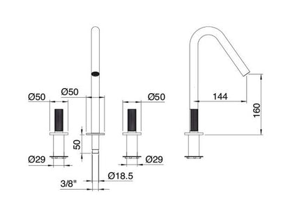 Rubinetterie Treemme 3M 22MM IT 6011 IS 2G ZZ Miscelatore Batteria Appoggio Lavabo 160 mm 3 Fori 2 Leve Stile Moderno Senza Piletta di Scarico Altezza 290 mm Materiale Acciaio Finitura Acciaio Spazzolato