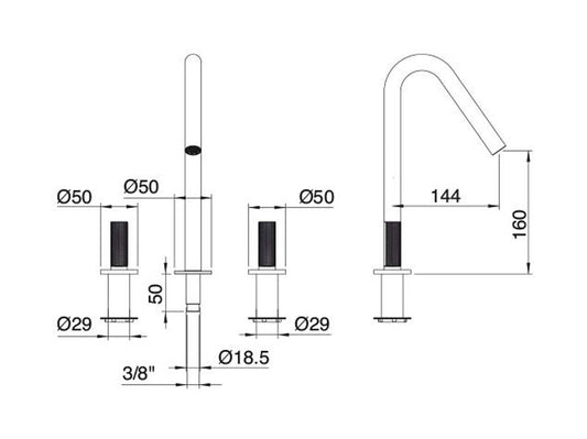 Rubinetterie Treemme 3M 22MM IT 6011 IS 2G ZZ Miscelatore Batteria Appoggio Lavabo 160 mm 3 Fori 2 Leve Stile Moderno Senza Piletta di Scarico Altezza 290 mm Materiale Acciaio Finitura Acciaio Spazzolato