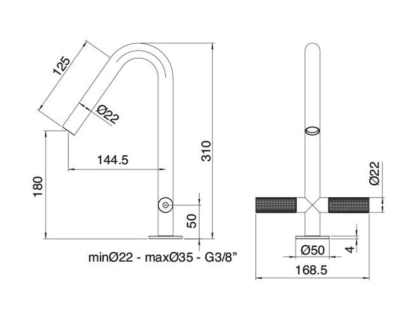 Rubinetterie Treemme 3M 22MM IT 6014 IS 2G ZZ Miscelatore Monoforo Appoggio Lavabo 160 mm 2 Leve Senza Piletta di Scarico Stile Moderno Materiale Acciaio Finitura Acciaio Spazzolato Opaco Inox