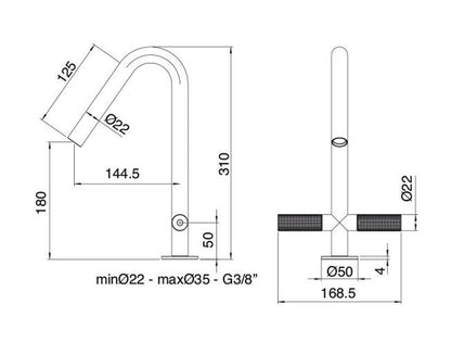 Rubinetterie Treemme 3M 22MM IT 6014 IS 2G ZZ Miscelatore Monoforo Appoggio Lavabo 160 mm 2 Leve Senza Piletta di Scarico Stile Moderno Materiale Acciaio Finitura Acciaio Spazzolato Opaco Inox
