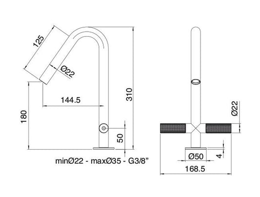 Rubinetterie Treemme 3M 22MM IT 6014 IS 2G ZZ Miscelatore Monoforo Appoggio Lavabo 160 mm 2 Leve Senza Piletta di Scarico Stile Moderno Materiale Acciaio Finitura Acciaio Spazzolato Opaco Inox