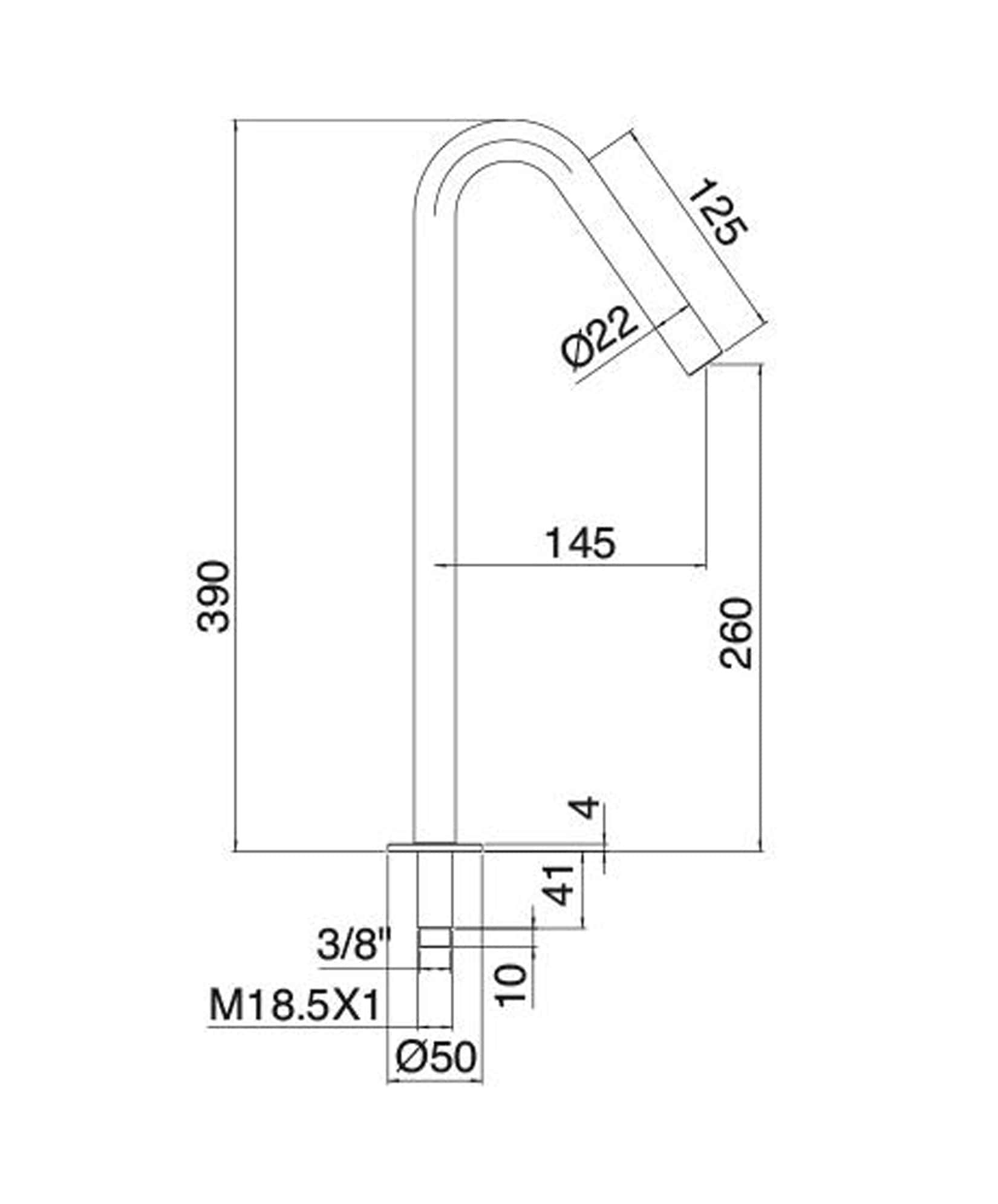 Rubinetterie Treemme 3M 22MM RWIT 6016 IS 01 Bocca Getto Erogazione Acqua Lavabo Da Piano 260 Altezza Totale 390 mm Stile Moderno Materiale Acciaio Finitura Acciaio Spazzolato Opaco Inox