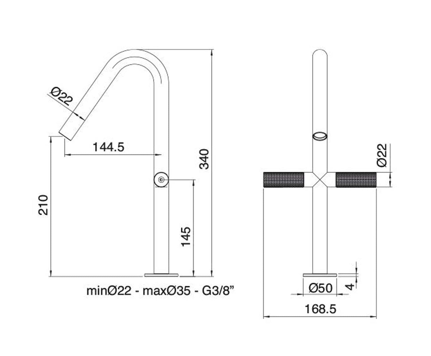 Rubinetterie Treemme 3M 22MM IT 6053 IS 2G ZZ Miscelatore Monoforo Appoggio Lavabo 210 mm 2 Leve Stile Moderno Materiale Acciaio Finitura Acciaio Spazzolato Opaco Inox