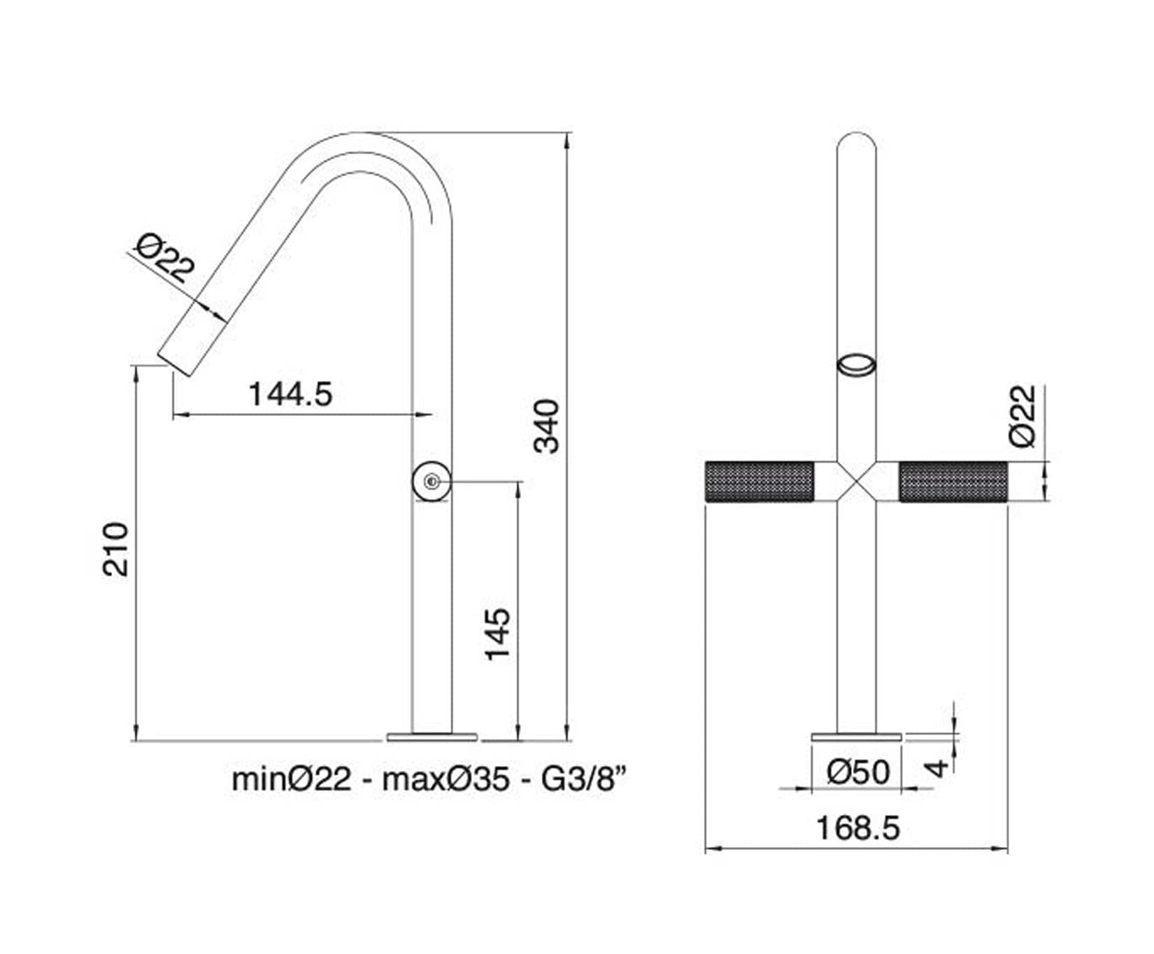 Rubinetterie Treemme 3M 22MM IT 6053 IS 2G ZZ Miscelatore Monoforo Appoggio Lavabo 210 mm 2 Leve Stile Moderno Materiale Acciaio Finitura Acciaio Spazzolato Opaco Inox