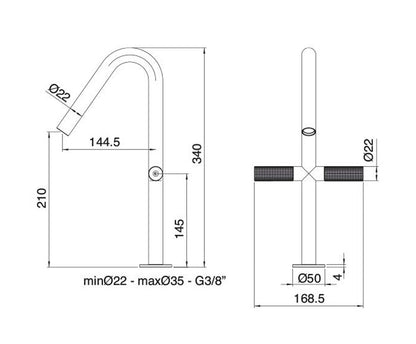 Rubinetterie Treemme 3M 22MM IT 6053 IS 2G ZZ Miscelatore Monoforo Appoggio Lavabo 210 mm 2 Leve Stile Moderno Materiale Acciaio Finitura Acciaio Spazzolato Opaco Inox