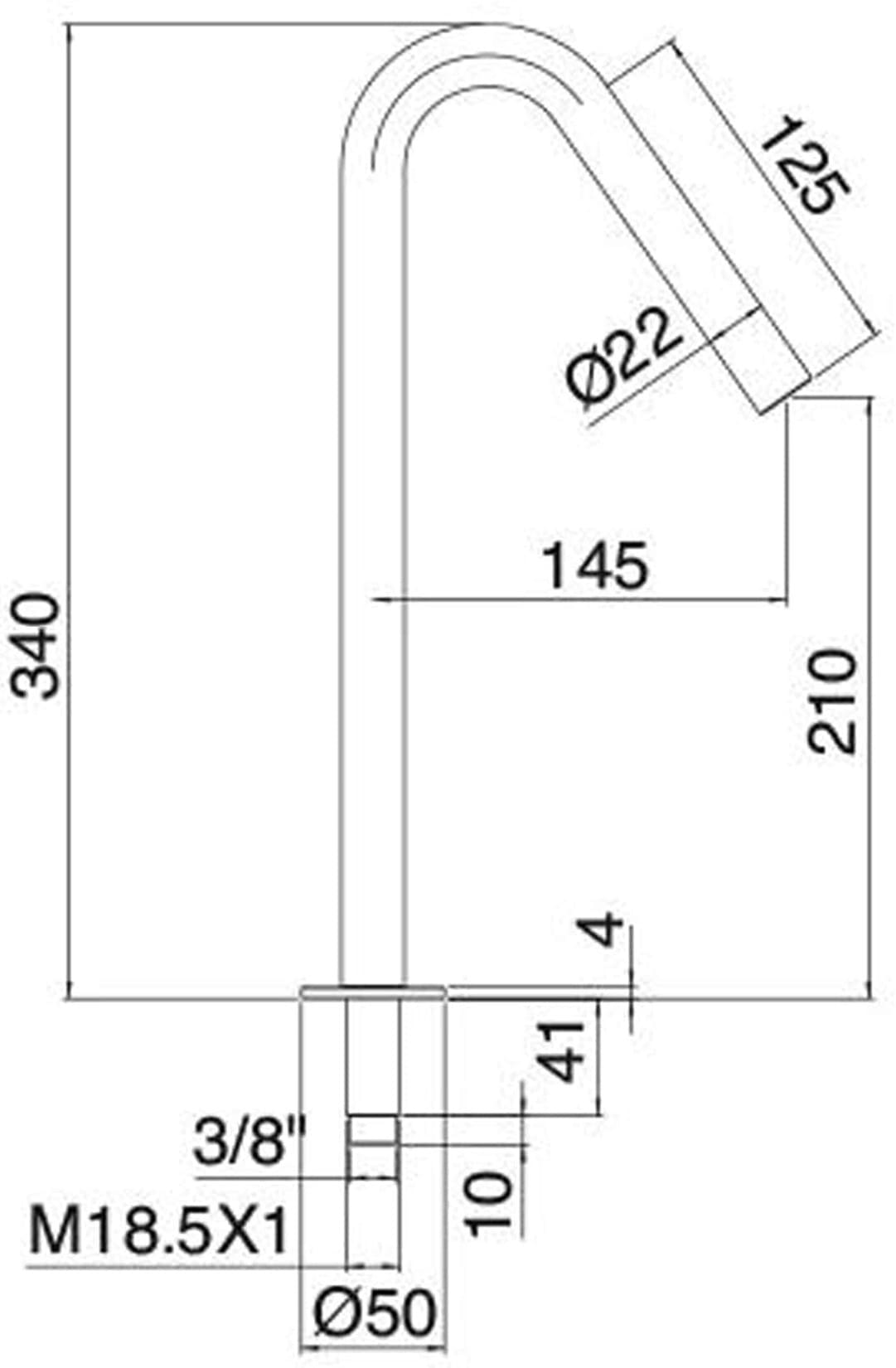 Rubinetterie Treemme 3M 22MM RWIT 6054 IS 01 Bocca Getto Erogazione Acqua Lavabo Da Piano 210 Altezza Totale 340 mm Stile Moderno Materiale Acciaio Finitura Acciaio Spazzolato Opaco Inox