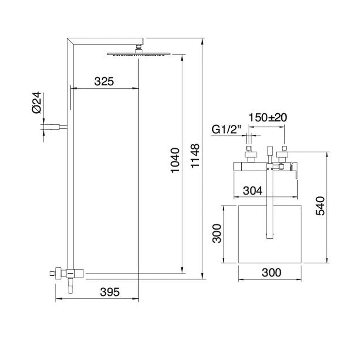 Rubinetterie Treemme SHOWERS & THERMOSTATICS Gruppo Colonna Doccia Attrezzata Multifunzione Miscelatore Meccanico Finitura Cromata Con Doccetta E Soffione Anticalcare In Metallo Quadrato 300x300 mm