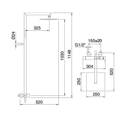 Rubinetterie Treemme SHOWERS & THERMOSTATICS Gruppo Colonna Doccia Attrezzata Multifunzione Miscelatore Meccanico Finitura Cromata Con Doccetta E Soffione Anticalcare In Metallo Quadrato 250x250 mm