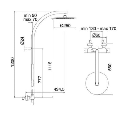 Rubinetterie Treemme SHOWERS & THERMOSTATICS Gruppo Colonna Doccia Attrezzata Multifunzione Miscelatore Termostatico Finitura Cromata Con Doccetta E Soffione Anticalcare In Metallo Diametro Ø 250 mm
