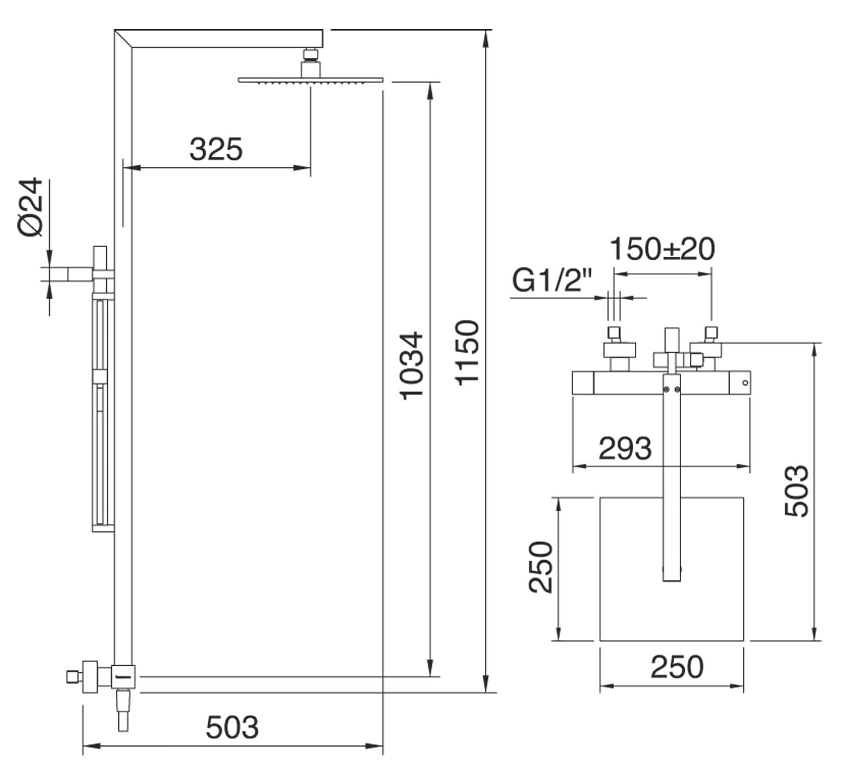 Rubinetterie Treemme SHOWERS & THERMOSTATICS Gruppo Colonna Doccia Attrezzata Multifunzione Miscelatore Termostatico Finitura Cromata Con Doccetta E Soffione Anticalcare In Metallo Quadrato 250x250 mm Asta Saliscendi
