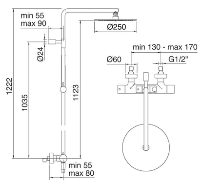 Rubinetterie Treemme SHOWERS & THERMOSTATICS Gruppo Colonna Doccia Attrezzata Multifunzione Miscelatore Termostatico Finitura Cromata Con Doccetta E Soffione Ø 250 mm Anticalcare In Metallo