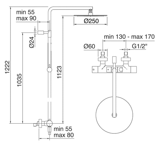 Rubinetterie Treemme SHOWERS & THERMOSTATICS Gruppo Colonna Doccia Attrezzata Multifunzione Miscelatore Termostatico Finitura Cromata Con Doccetta E Soffione Ø 250 mm Anticalcare In Metallo
