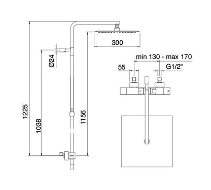 Rubinetterie Treemme SHOWERS & THERMOSTATICS Gruppo Colonna Doccia Attrezzata Multifunzione Miscelatore Termostatico Finitura Cromata Con Doccetta E Soffione Anticalcare In Metallo Quadrato 300x300 mm
