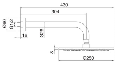 Soffione Tondo A Parete Anticalcare Ø 250 mm Con Braccio Doccia 304 mm Rubinetterie Treemme Nanotech Materiale Metallo Finitura Cromata