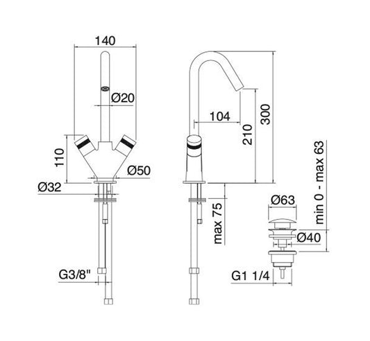 Rubinetterie Treemme X-CHANGE XR Miscelatore Monoforo Lavabo Con Piletta Di Scarico Click - Clack E Bocca Girevole Materiale Ottone Finitura Cromata
