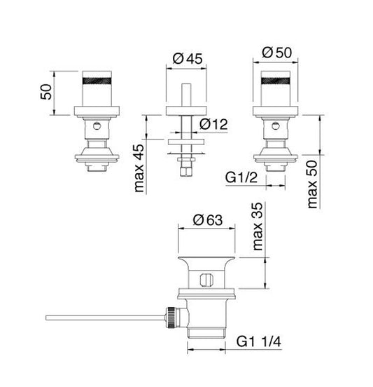 Rubinetterie Treemme X-CHANGE XR Batteria Bidet Senza Canna Con Piletta Di Scarico Automatico Materiale Ottone Finitura Cromata