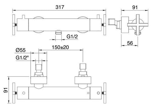 Rubinetterie Treemme Line Miscelatore Termostatico Esterno Doccia Materiale Ottone Finitura Cromata