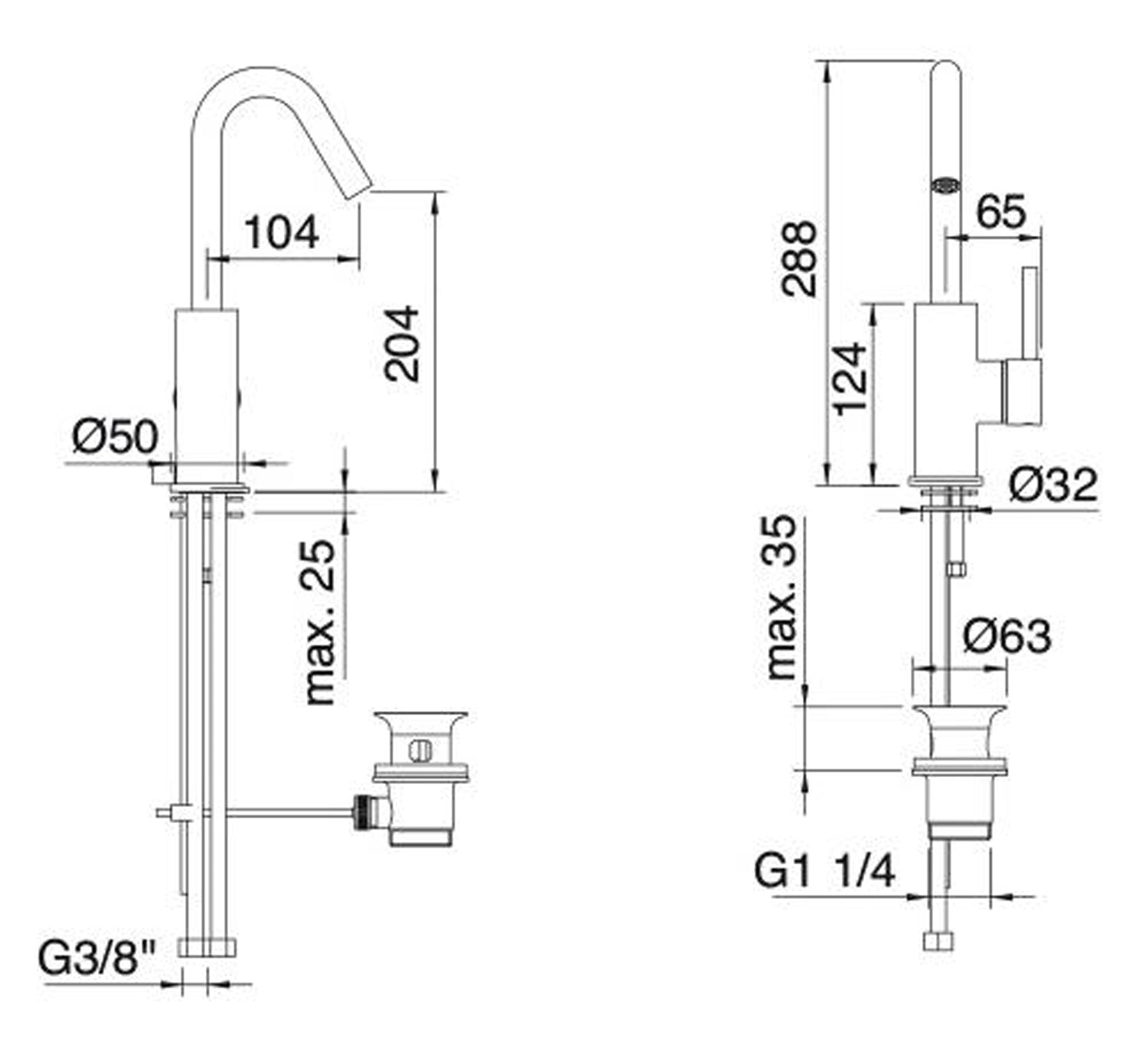 Rubinetterie Treemme X-CHANGE_mono Miscelatore Monocomando Lavabo 204 mm Con Bocca Girevole E Piletta Di Scarico Automatico Materiale Ottone Finitura Cromata