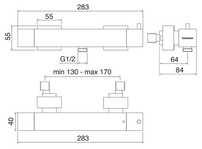 Rubinetterie Treemme SHOWERS & THERMOSTATICS Miscelatore Termostatico Esterno Doccia Materiale Ottone Finitura Cromata