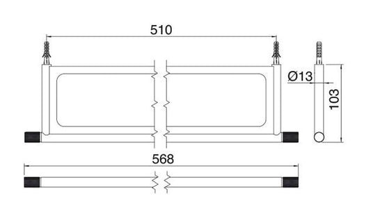 Rubinetterie Treemme 22MM Mensola 56,8 CM Bagno Incasso A Parete Materiale Corian Con Supporto In Acciaio Inox Finitura Spazzolato