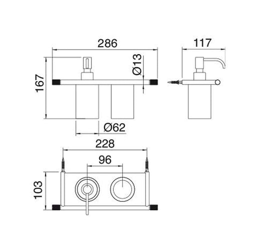 Rubinetterie Treemme 22MM Portadosatore E Portabicchiere Bagno Incasso A Parete Materiale Acciaio Finitura Acciaio Spazzolato Opaco Inox Con Bicchiere Dosatore E Mensola In Corian