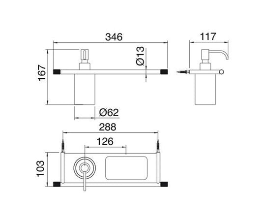 Rubinetterie Treemme 22MM Portadosatore E Portaoggetti Bagno Incasso A Parete Materiale Acciaio Finitura Acciaio Spazzolato Opaco Inox Dosatore E Mensola In Corian