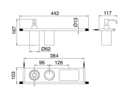 Rubinetterie Treemme 22MM Portadosatore Portabicchiere E Portaoggetti Bagno Incasso A Parete Materiale Acciaio Finitura Acciaio Spazzolato Opaco Inox Porta Dosatore Bicchiere E Mensola In Corian