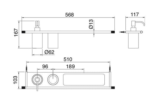 Rubinetterie Treemme 22MM Portadosatore Portabicchiere E Portaoggetti Bagno Incasso A Parete Materiale Acciaio Finitura Acciaio Spazzolato Opaco Inox Porta Dosatore Bicchiere E Mensola In Corian