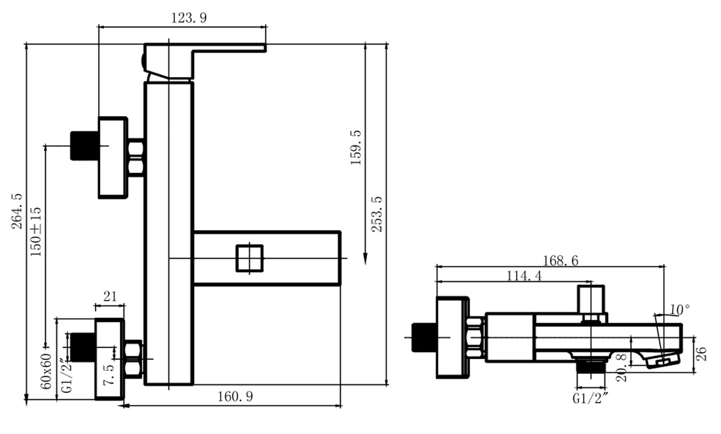 Miscelatore Vasca Esterno Con Duplex E Set Doccia Duemmeggi Square Parete Muro 3 Fori Con Doccetta Monocomando Moderno Materiale Ottone Finitura Cromata Made in Italy Garanzia 5 Anni