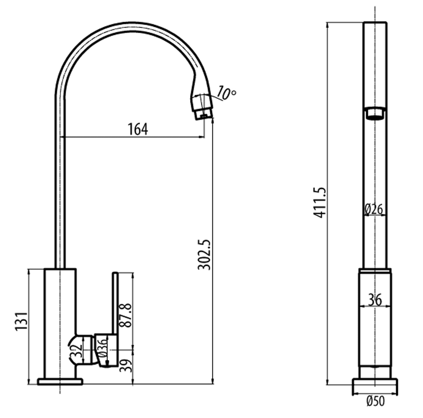 Miscelatore Lavello Cucina Lavatoio Con Bocca Girevole Duemmeggi Square Appoggio Monoforo Monocomando 1 Leva Manopola 1 Foro Materiale Ottone Finitura Cromata Made in Italy Garanzia 5 Anni