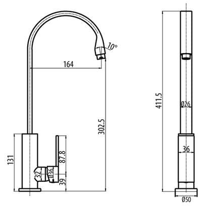 Miscelatore Lavello Cucina Lavatoio Con Bocca Girevole Duemmeggi Square Appoggio Monoforo Monocomando 1 Leva Manopola 1 Foro Materiale Ottone Finitura Cromata Made in Italy Garanzia 5 Anni