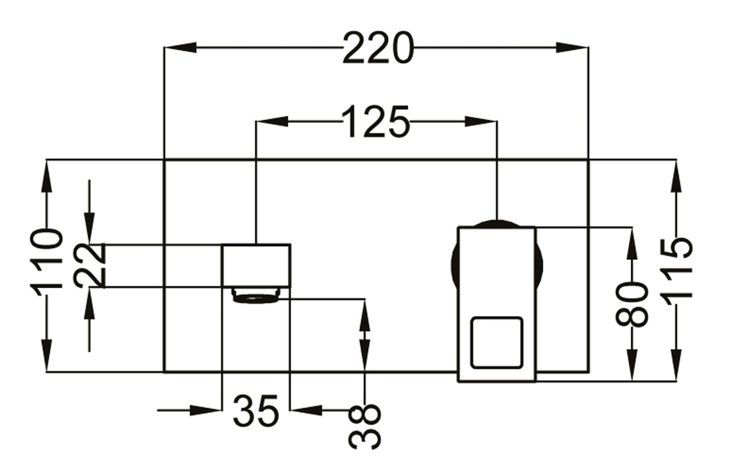 Miscelatore Lavabo Ad Incasso Con Bocca A Parete Duemmeggi Square a 2 Fori con Piastra Stile Moderno Muro Senza Piletta di Scarico Monocomando 1 Leva 190 mm Materiale Ottone Finitura Cromata Made in Italy Garanzia 5 Anni
