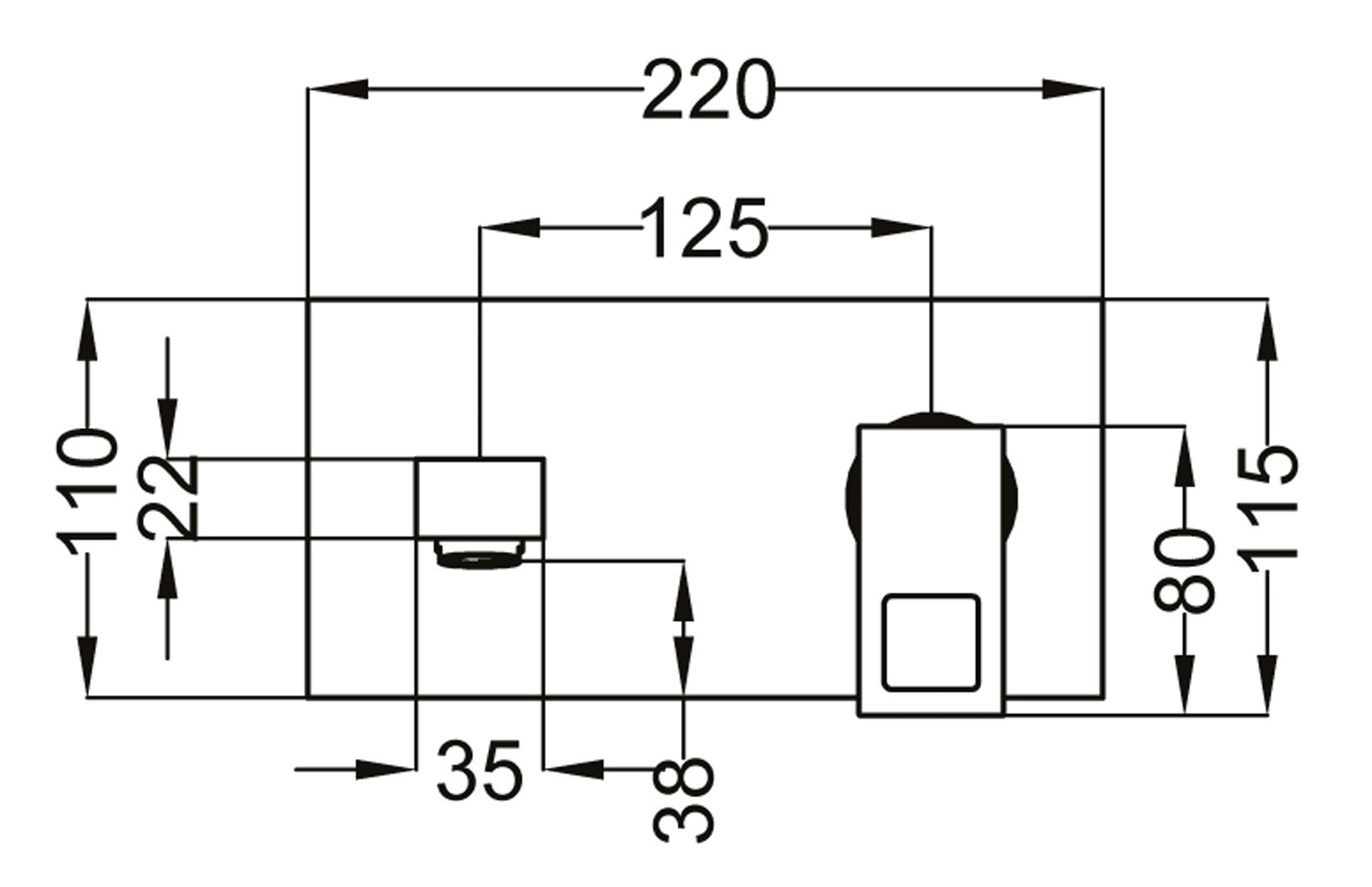 Miscelatore Lavabo Ad Incasso Con Bocca A Parete Duemmeggi Square a 2 Fori con Piastra Stile Moderno Muro Senza Piletta di Scarico Monocomando 1 Leva 190 mm Materiale Ottone Finitura Cromata Made in Italy Garanzia 5 Anni
