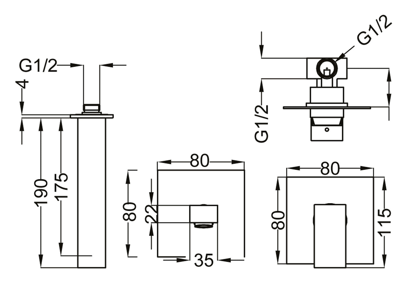 Batteria Lavabo Ad Incasso Duemmeggi Square Senza Piastra 190 mm 2 Fori a Muro Parete Senza Piletta di Scarico Monocomando 1 Leva Materiale Ottone Finitura Cromata Made in Italy Garanzia 5 Anni