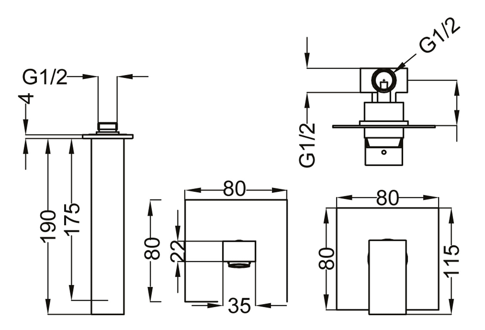 Batteria Lavabo Ad Incasso Duemmeggi Square Senza Piastra 190 mm 2 Fori a Muro Parete Senza Piletta di Scarico Monocomando 1 Leva Materiale Ottone Finitura Cromata Made in Italy Garanzia 5 Anni
