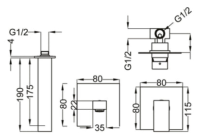 Batteria Lavabo Ad Incasso Duemmeggi Square Senza Piastra 190 mm 2 Fori a Muro Parete Senza Piletta di Scarico Monocomando 1 Leva Materiale Ottone Finitura Cromata Made in Italy Garanzia 5 Anni