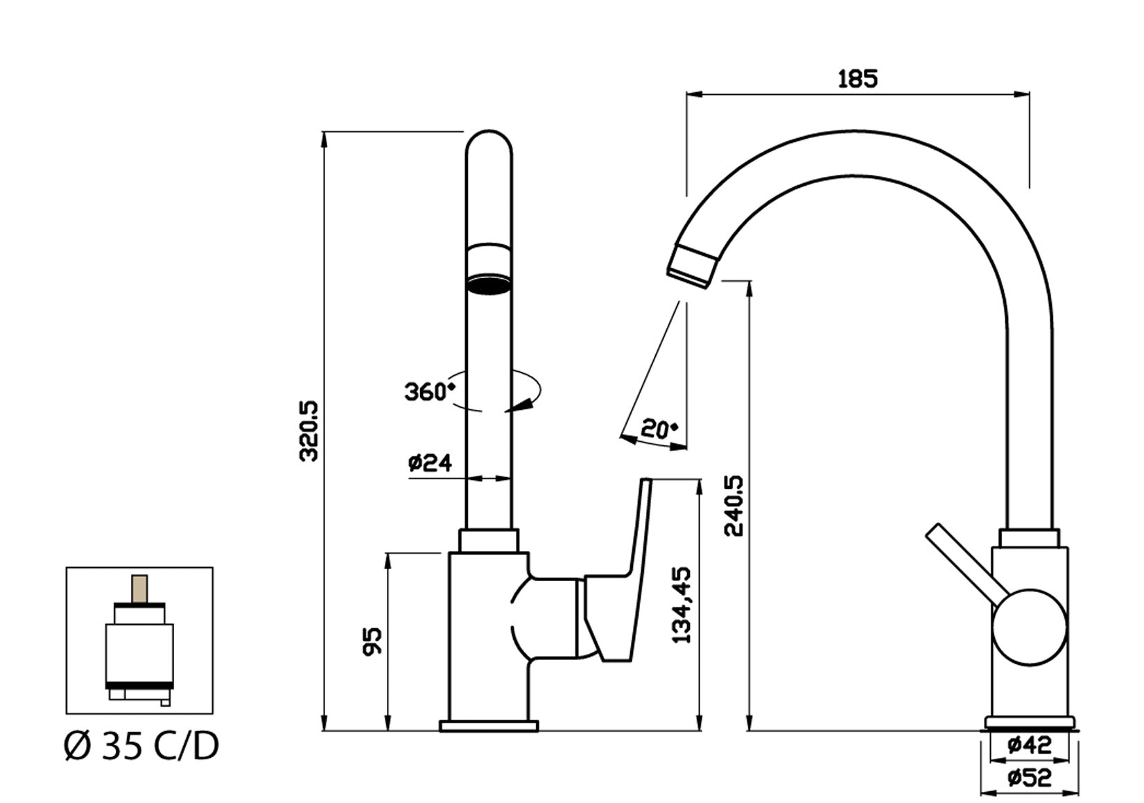 Miscelatore Lavello Cucina Lavatoio Lavapanni Canna Snodata Alta Duemmeggi Round Appoggio Monoforo Foro 1 Leva Manopola Monocomando Moderno Materiale Ottone Finitura Cromata Made in Italy Garanzia 5 Anni