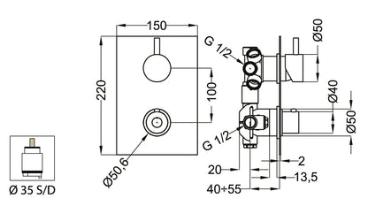 Miscelatore Per Doccia Ad Incasso Con Deviatore A 2-5 Uscite Duemmeggi Round Ottone Finitura Cromata Made in Italy Garanzia 5 Anni