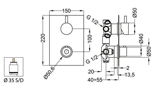 Miscelatore Per Doccia Ad Incasso Con Deviatore A 2-5 Uscite Duemmeggi Round Ottone Finitura Cromata Made in Italy Garanzia 5 Anni