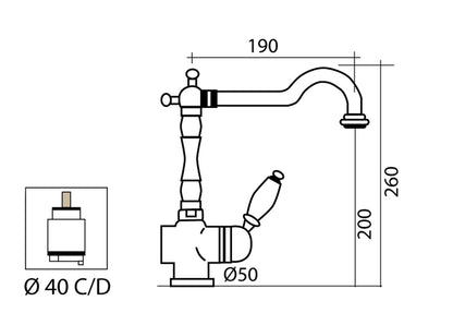 Monoforo Miscelatore Lavabo Senza Scarico con Vitone Ceramico Duemmeggi Oxford Ottone Finitura Cromata Lunghezza 195 mm Altezza 260 mm Made in Italy Garanzia 5 Anni