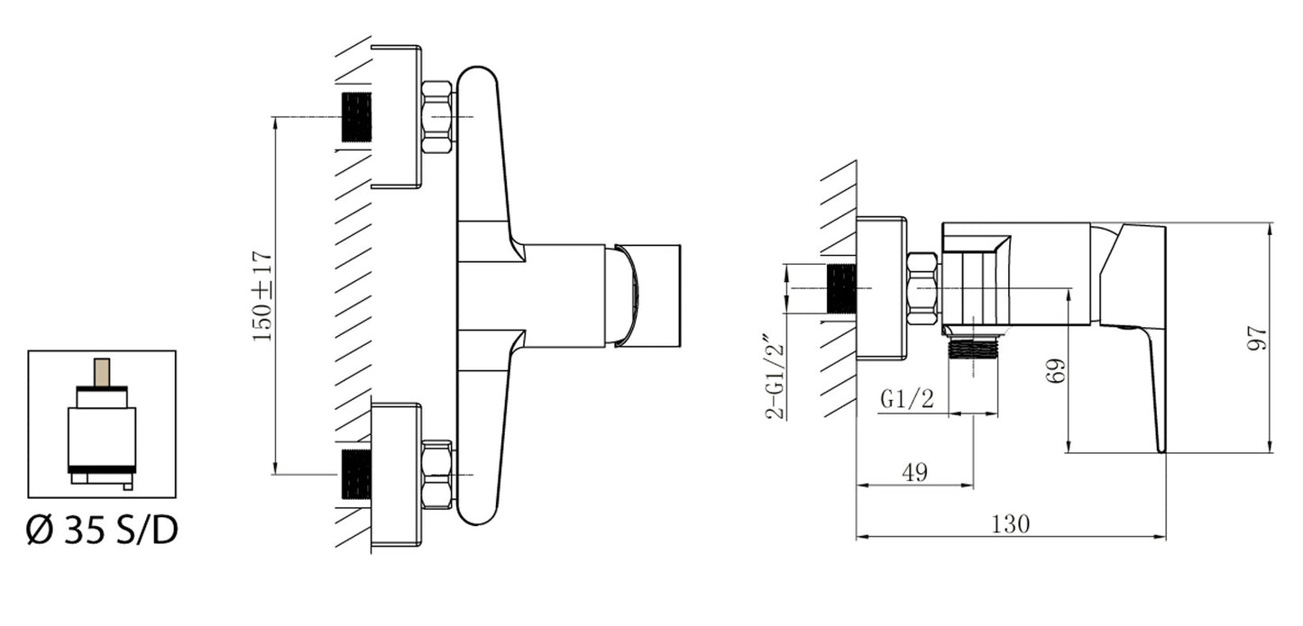 Miscelatore Incasso Doccia Esterno Attacco 1/2" Con Duplex E Set Doccia Duemmeggi Omega Parete Muro 3 Fori Stile Moderno Materiale 1 Via Meccanico Una Leva Manopola Monocomando Ottone Finitura Cromata Made in Italy Garanzia 5 Anni