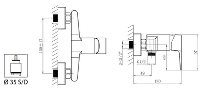 Miscelatore Incasso Doccia Esterno Attacco 1/2" Con Duplex E Set Doccia Duemmeggi Omega Parete Muro 3 Fori Stile Moderno Materiale 1 Via Meccanico Una Leva Manopola Monocomando Ottone Finitura Cromata Made in Italy Garanzia 5 Anni